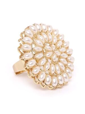 Gold Tone Pearl Flower Ring