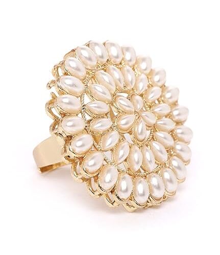 Gold Tone Pearl Flower Ring