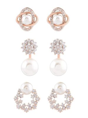 Zaveri Pearls CZ & Pearl Stud Earrings